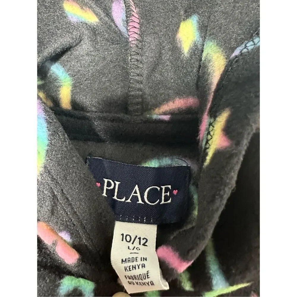 NWT The Children’s Place Girls Print Fleece Hoodie Black Size L (10-12)